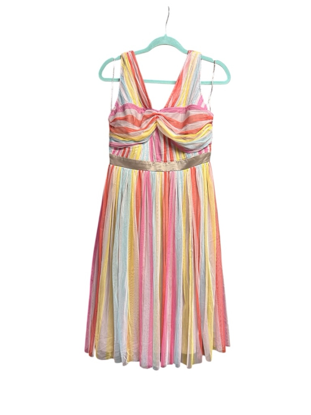 Anaya with Love Pastel Rainbow Striped Tulle Midi Party Dress